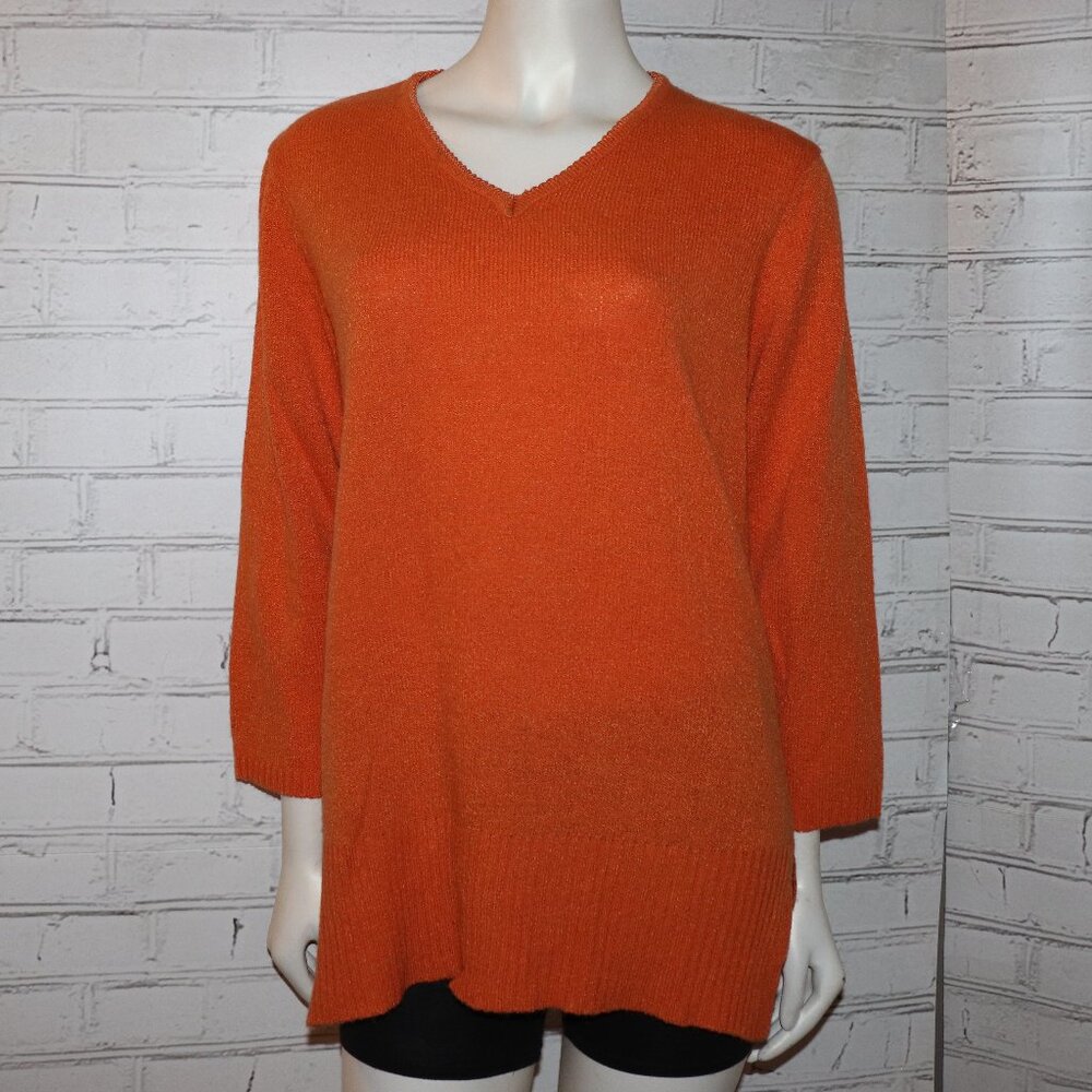 🧡 Kim Rogers Knitted Sweater – Orange, Size L Soft Texture · V-Neckline ·